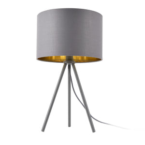 Lampe de Bureau Élégante Lampe de Table Stylée Liseuse Trépied E14 Métal Tissu Hauteur 51 cm Gris Doré [lux.pro]