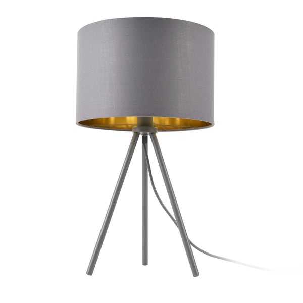 Lampe de Bureau Élégante Lampe de Table Stylée Liseuse Trépied E14 Métal Tissu Hauteur 51 cm Gris Doré [lux.pro]