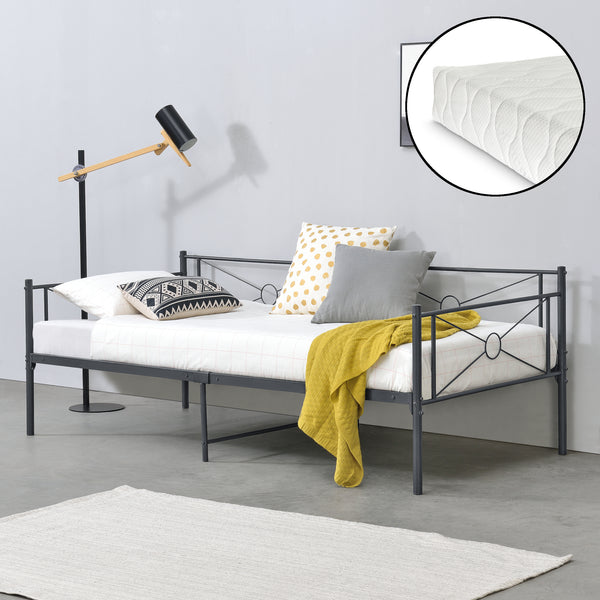 Cadre de Lit Simple Alvesta en Métal Matelas 90x200 cm [en.casa][neu.haus]