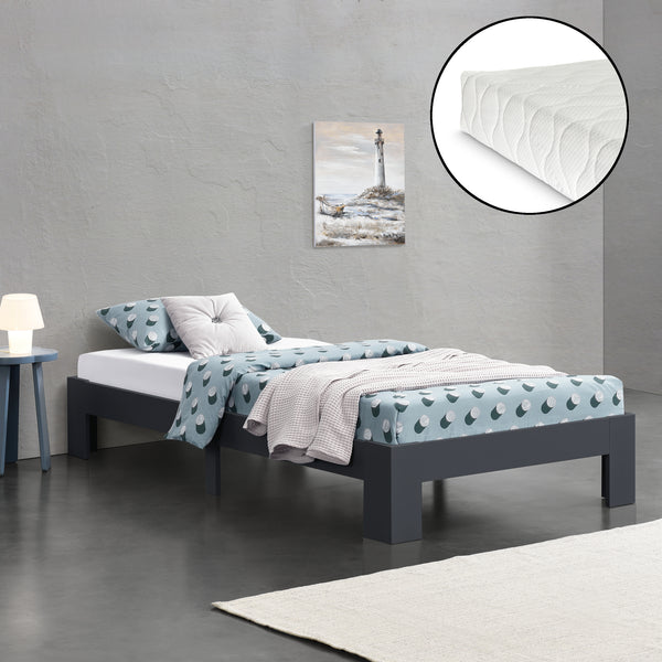 Cadre de Lit Simple Raisio à Matelas à Mousse à Froid Pin [en.casa]