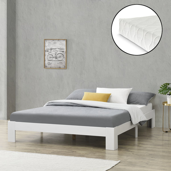 Cadre de Lit Simple Raisio à Matelas à Mousse à Froid Pin [en.casa]