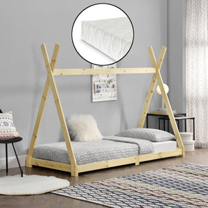 Lit enfant tipi Höri en pin avec matelas mousse à froid 90 x 200 cm [en.casa]