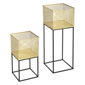 Set Cache-Pot Juprelle Métal Tailles Différentes Noir Doré [en.casa]
