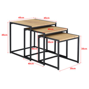Lot de 3 Tables Basses Gigognes Stylées pour Salon Set de Meubles de Forme Cube de Tailles Différentes Acier MDF Noir Chêne [en.casa]