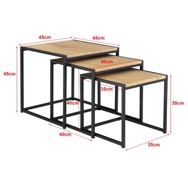 Lot de 3 Tables Basses Gigognes Stylées pour Salon Set de Meubles de Forme Cube de Tailles Différentes Acier MDF Noir Chêne [en.casa]