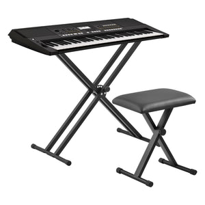 Support Double pour Clavier à Sangles Troués avec Banquette Stand Solide et Siège Pliables pour Piano Numérique Table de Mixage Hauteur et Largeur Réglables Capacité de Charge 25 kg Fer Noir [en.casa]