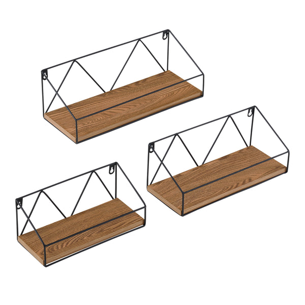 Wandrek Kolding set van 3 zwart en houtkleurig