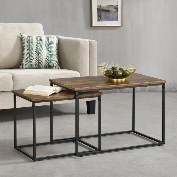 [en.casa] Salontafel Harnosand set van 2 zwart en houtkleurig