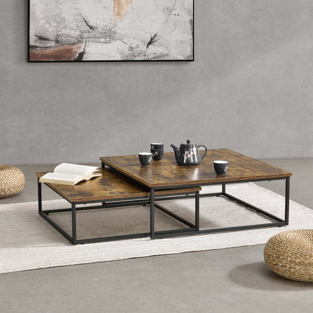 Salontafelset Haninge 2-delig rond Donkere Houttint [en.casa] - premiumXL