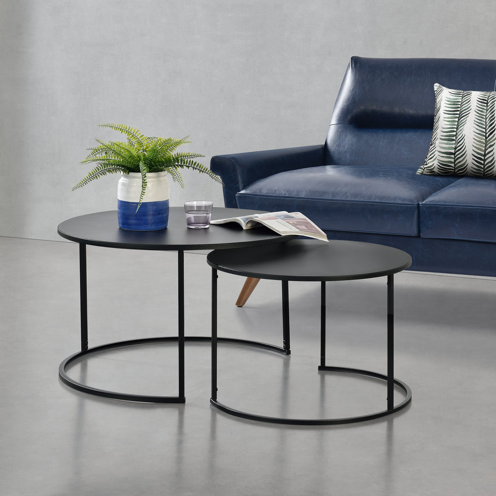 Set de tables basses Korenica 2 pièces - Set max. 20 - 20 kg Rond Noir [en.casa] - premiumXL