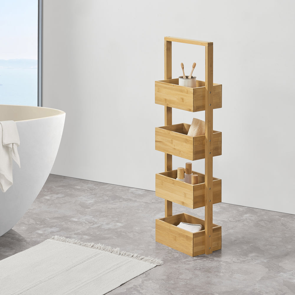 Badregal Bardu met 4 opbergvakken 28x16x88cm bamboe [en.casa] - premiumXL