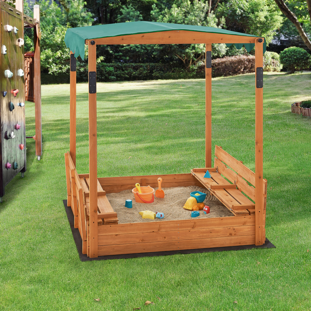 Zandbak Pitsunda met banken en luifel 145x118x118 cm [en.casa]
