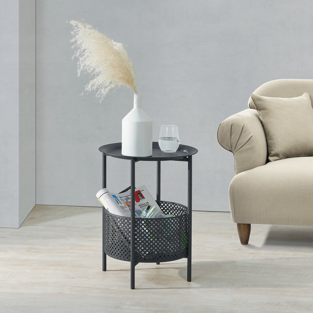 Table d’appoint Kruibeke 46x35cm avec panier Noir [en.casa] - premiumXL