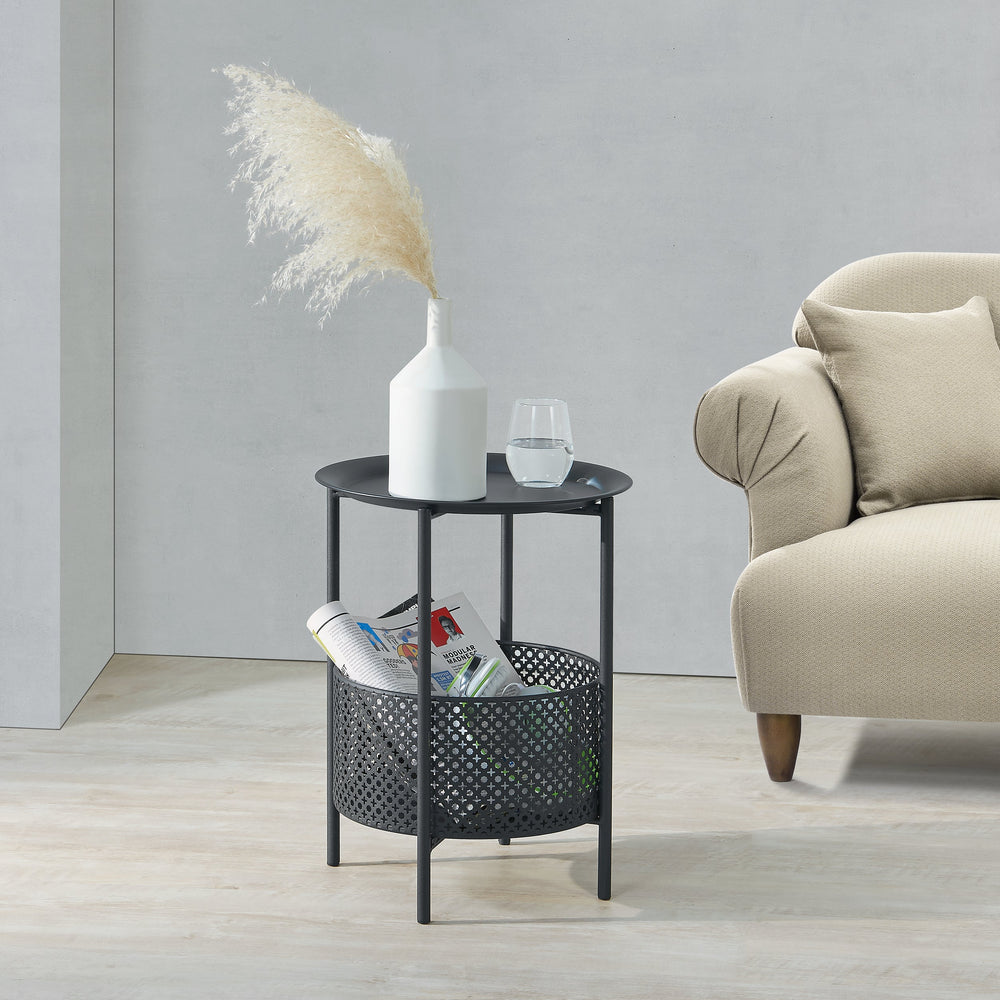 Table d’appoint Kruibeke 46x35cm avec panier Noir [en.casa] - premiumXL