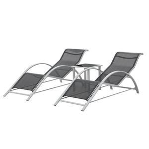 Tuinset Binetto 3-delig loungeset 2 ligbedden met tafel grijs en zwart [en.casa]