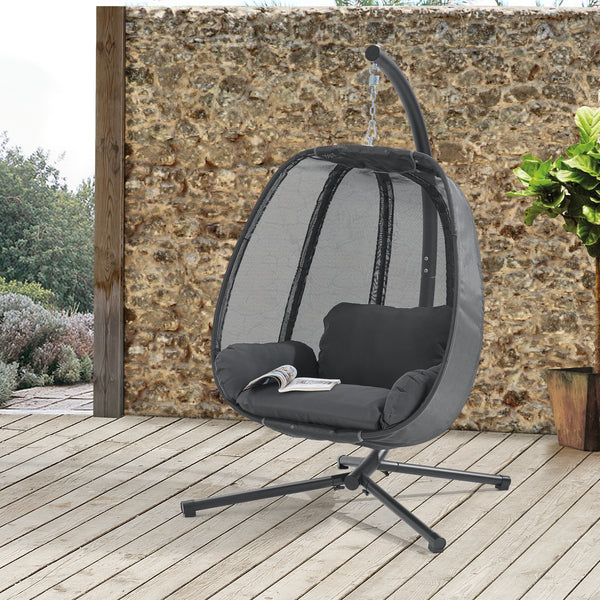 [en.casa] Hangstoel Abegondo met standaard en kussens donkergrijs