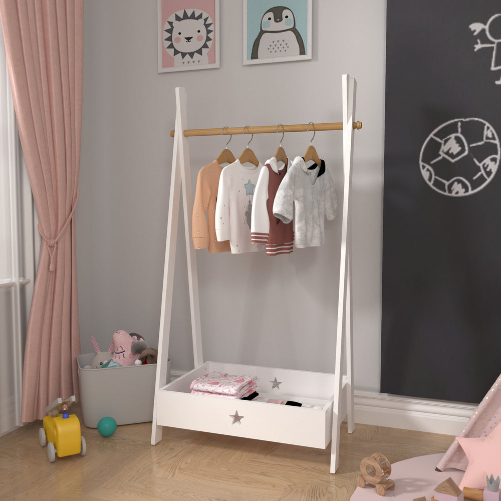 Kinder - Garderobe Laxe 126x73x43 cm Wit/Natuur [en.casa] - premiumXL