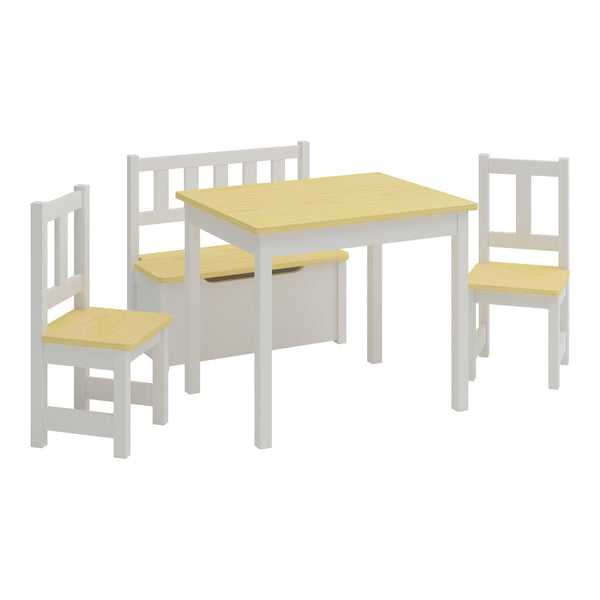 [en.casa] Kindertafel Lousame met 2 stoelen en 1 bank hout en wit