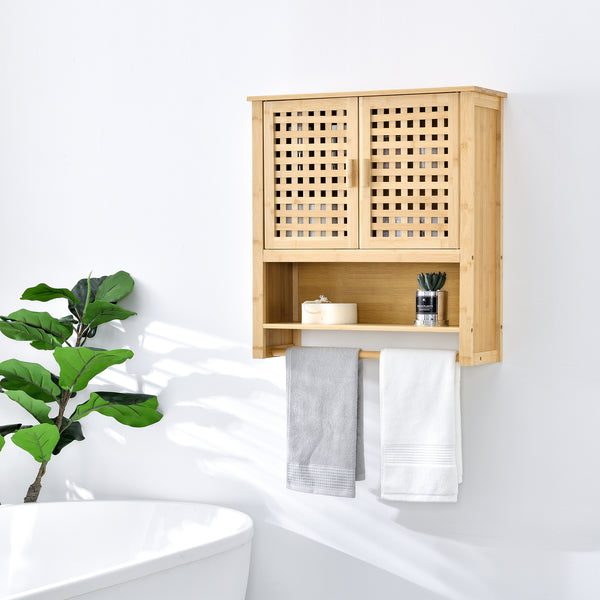 [en.casa] Badkamerkast Borlänge bamboe 66x62x20 cm met handdoekhouder