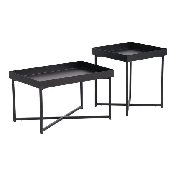 Set de 2 tables basses Heinola à bord haut de tailles différentes noir mat [en.casa]