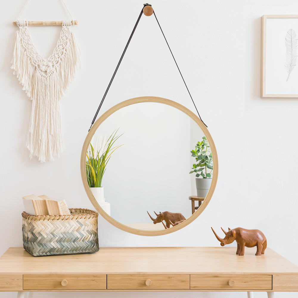Bamboe wandspiegel Bykle rond 38 cm [en.casa] - premiumXL