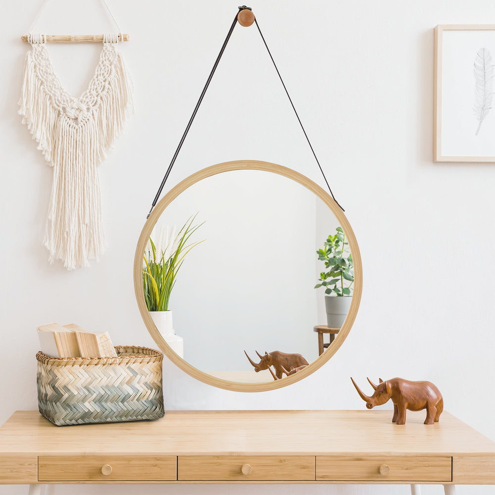 Bamboe wandspiegel Bykle rond 38 cm [en.casa] - premiumXL