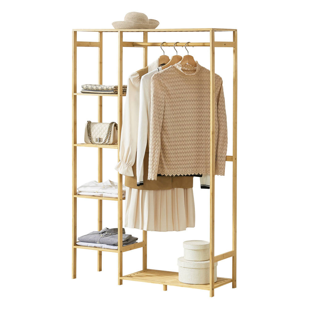 Garderobenständer Eurajoki 139x100x40 cm Bamboe Natuur [en.casa] - premiumXL