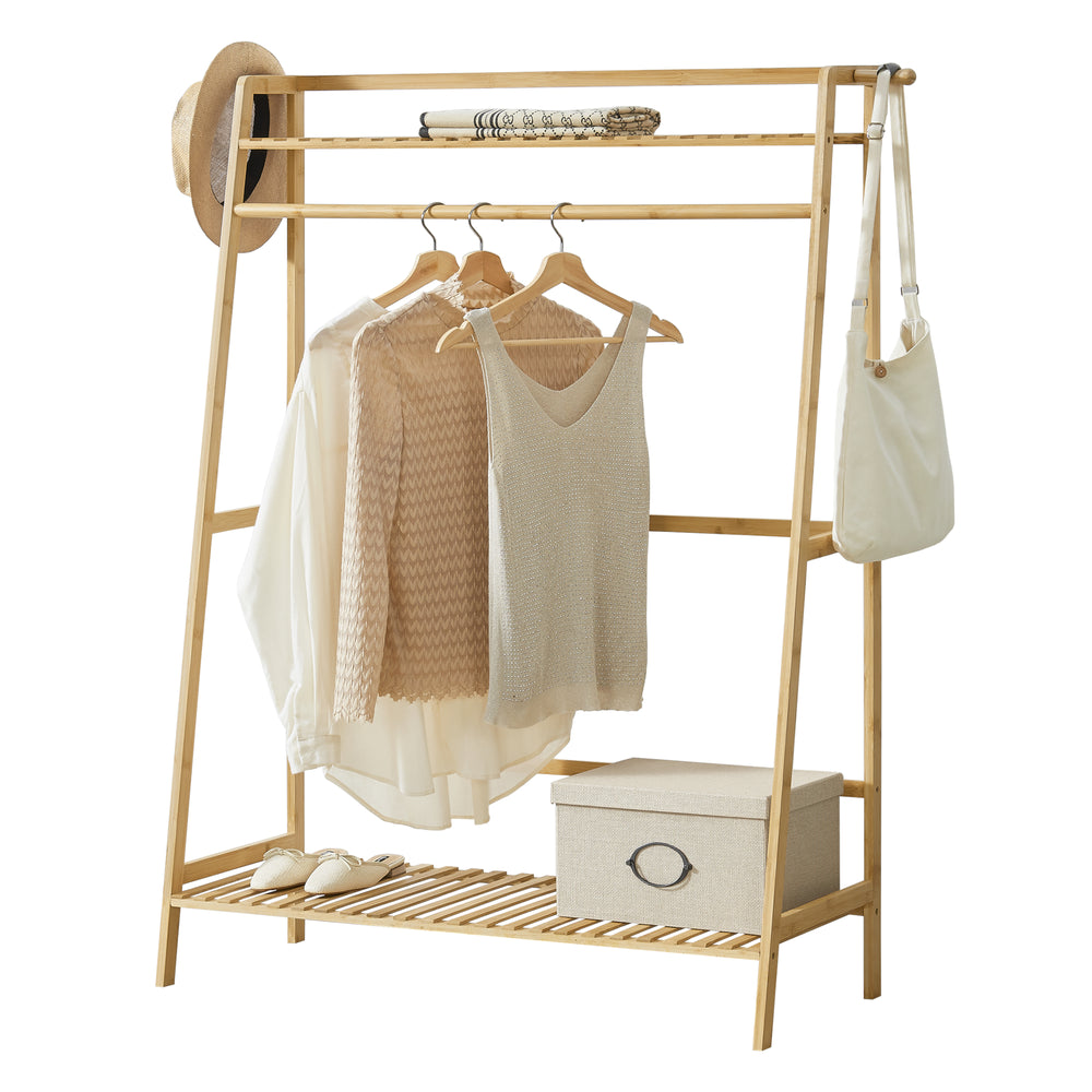 Garderobenständer Föglö 139 x 100 x 40 cm Bamboe Natuur [en.casa] - premiumXL