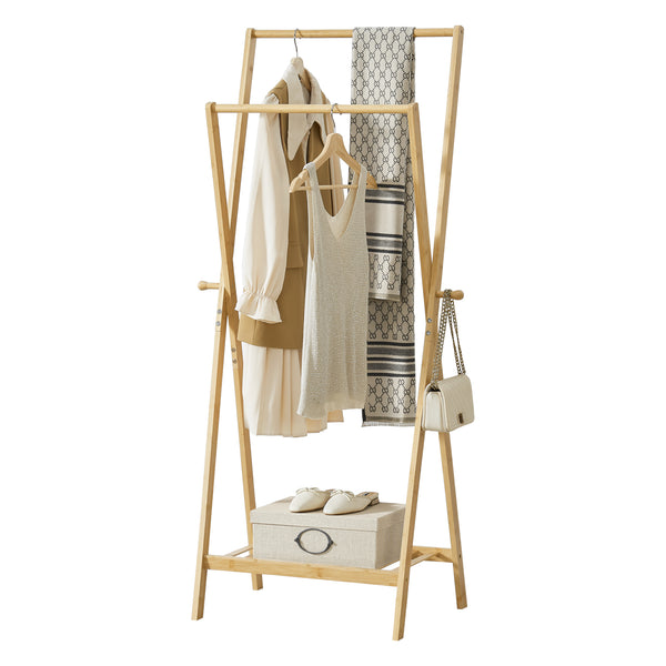 [en.casa] Bamboe kledingrek Keitele met kapstok 60x42x150 cm