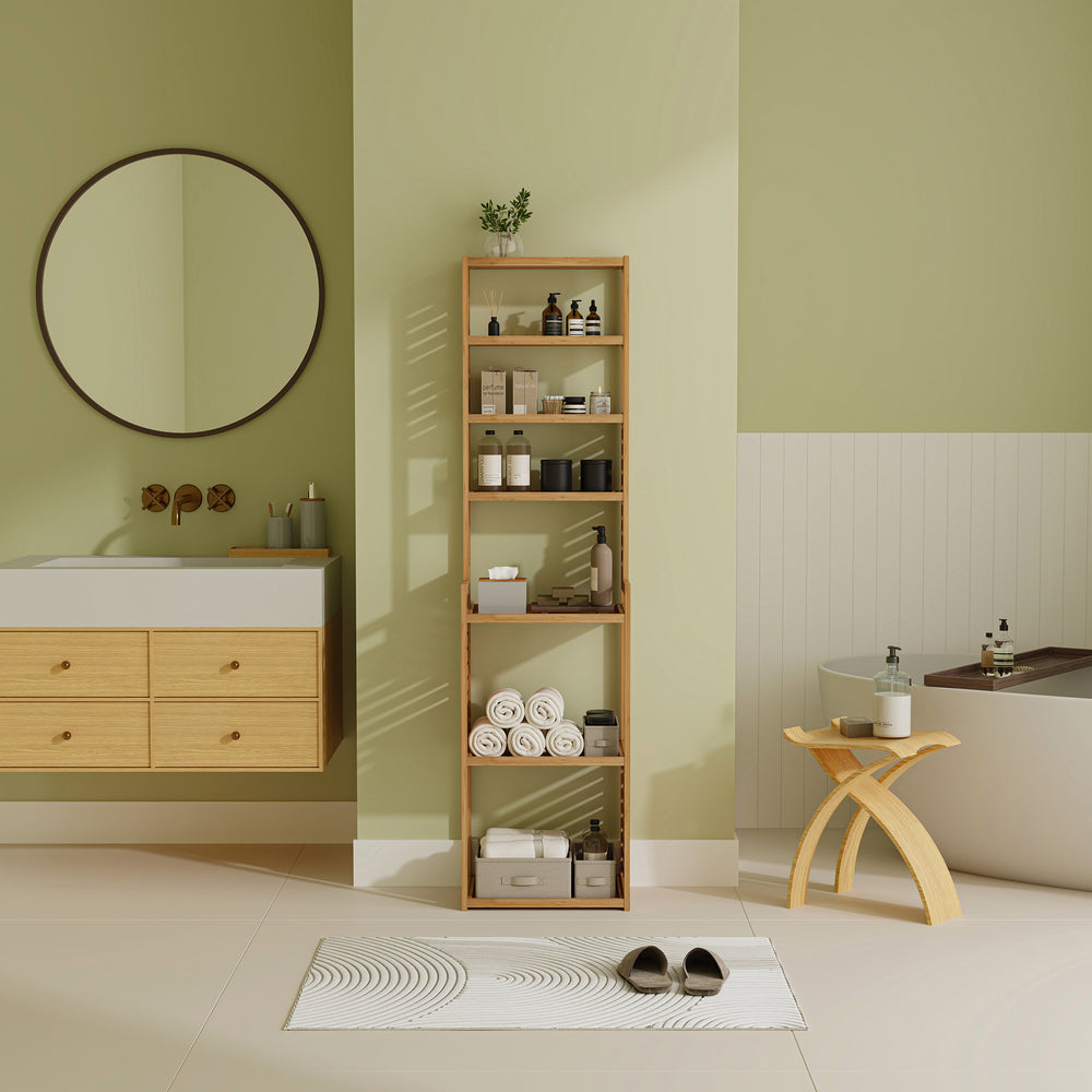 Étagère Forssa 165 x 42 x 28 cm bambou naturel [en.casa] - premiumXL