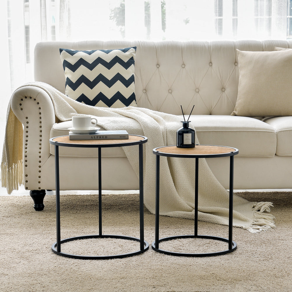 Satztisch Moriusaq in 2-delige set rond hout - look [en.casa] - premiumXL