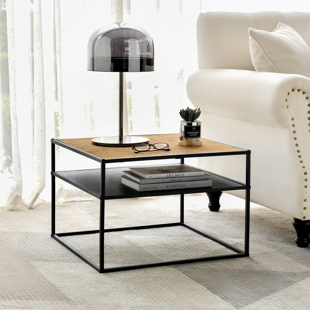Bijzettafel Quinisut 40 x 55 x 55 cm houtlook/zwart [en.casa] - premiumXL