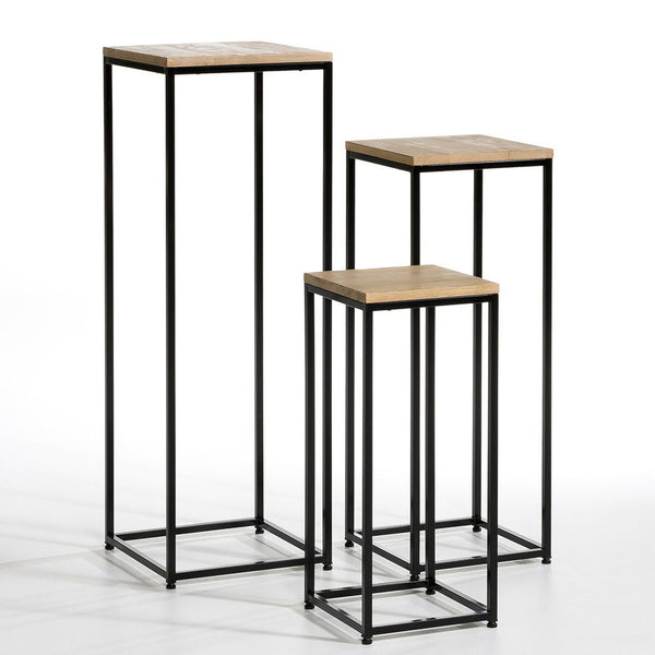 Bijzettafel set van 3 Kontiolahti zwart en houtkleurig