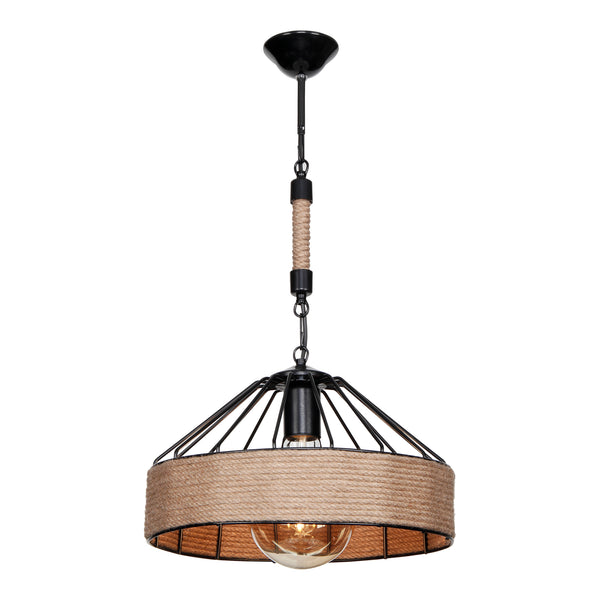 Suspension Bridgford en métal corde de jute 61 cm E27 noir / naturel [lux.pro]