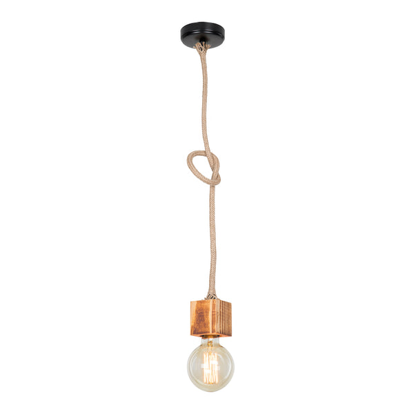 [lux.pro] Hanglamp Corby E27 zwart houtkleurig en jute