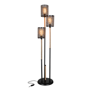 Lampadaire Exeter en métal et corde de jute hauteur 140 cm 3 x E27 noir / naturel [lux.pro]