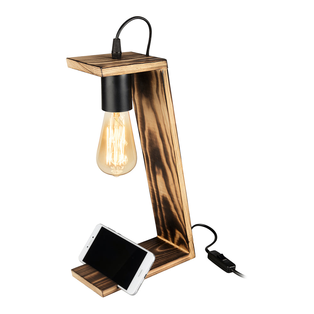 Lampe de table Gillingham E27 bois massif noir / aspect bois [lux.pro] - premiumXL