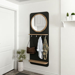 Portemanteau Helsinge avec miroir et espace de stockage 150 x 60 x 15 cm noir mat / effet bois [en.casa]
