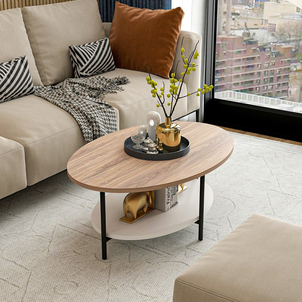 Table basse Fredericia avec étagère inférieure aspect chêne / blanc [en.casa] - premiumXL