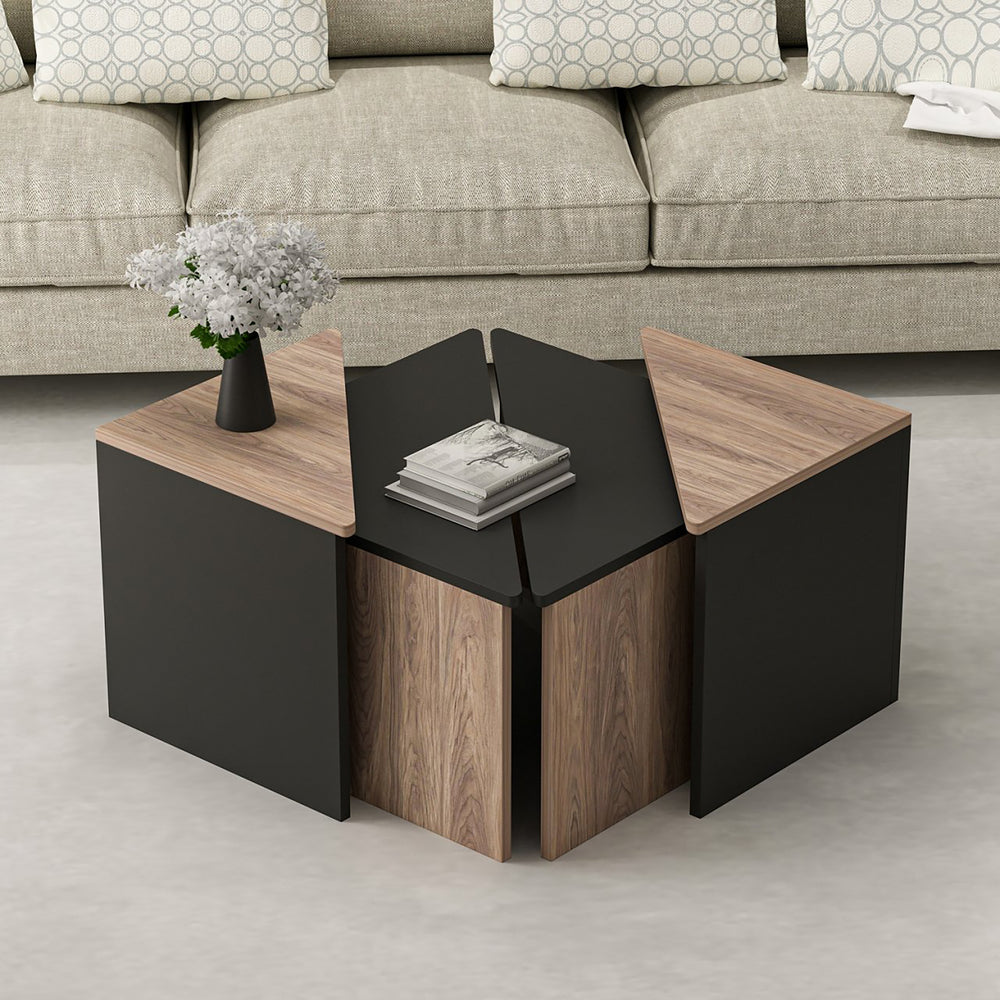 Table basse - Ensemble Frederikshavn 4 pièces aspect chêne / noir [en.casa] - premiumXL