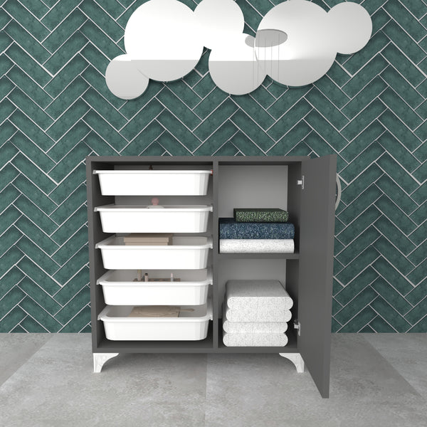 Meuble de rangement Lødingen à porte et 5 bacs 78,5 x 77 x 30 cm anthracite / blanc [en.casa]