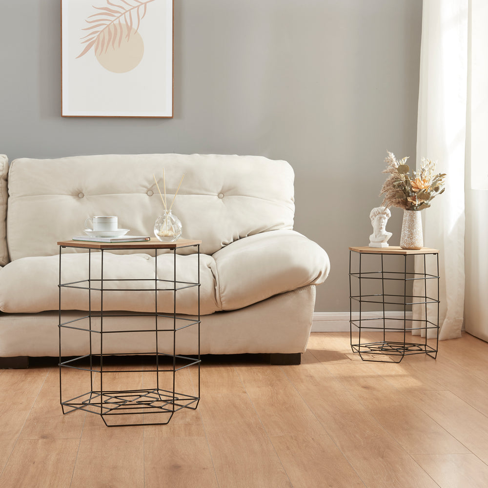 Table d’appoint - Set Hørsholm lot de 2 paniers en métal noir / couleur bois [en.casa] - premiumXL