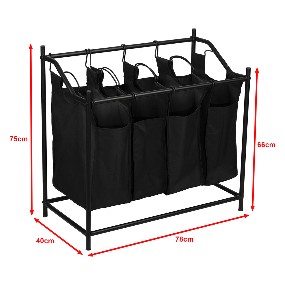 Wassorteerder Vamdrup met 4 waszakken 18 L metalen frame zwart [en.casa] - premiumXL