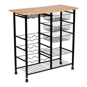 Chariot de bar Rønnede avec casier à vin noir effet bois [en.casa]