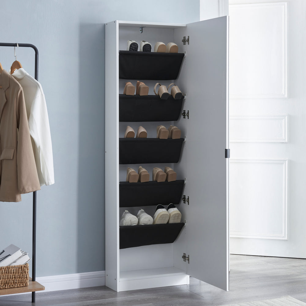 Schoenenkast Meura 160x48x20cm met spiegel Wit [en.casa] - premiumXL