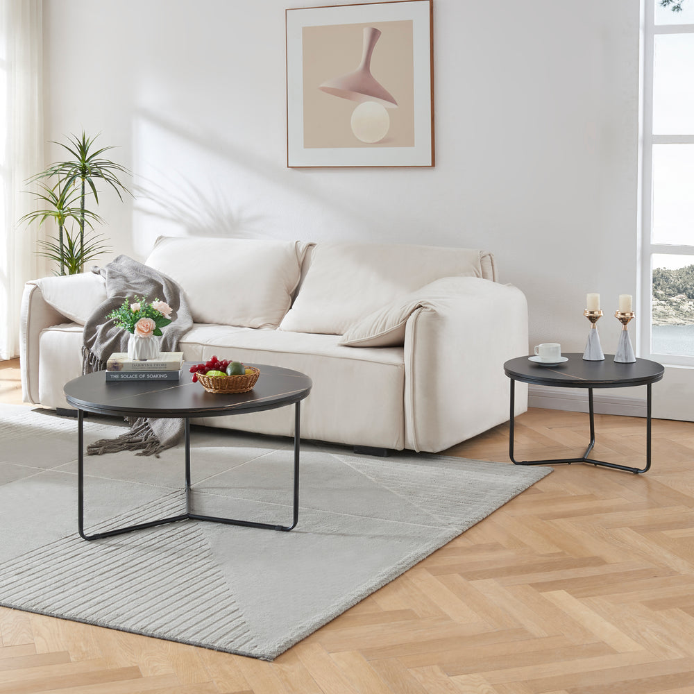Satztisch Poxdorf 2 - dlg. marmerlook, zwart [en.casa] - premiumXL