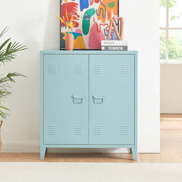 Casier de bureau métallique Oripää à 2 portes 90 x 80 x 33 cm gris-bleu [en.casa]