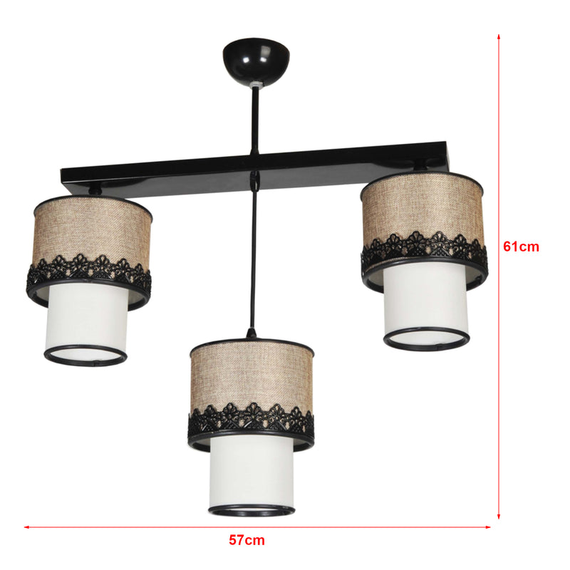 Maatschets [lux.pro] Hanglamp Broadstairs 3xE27 zwart en beige en wit