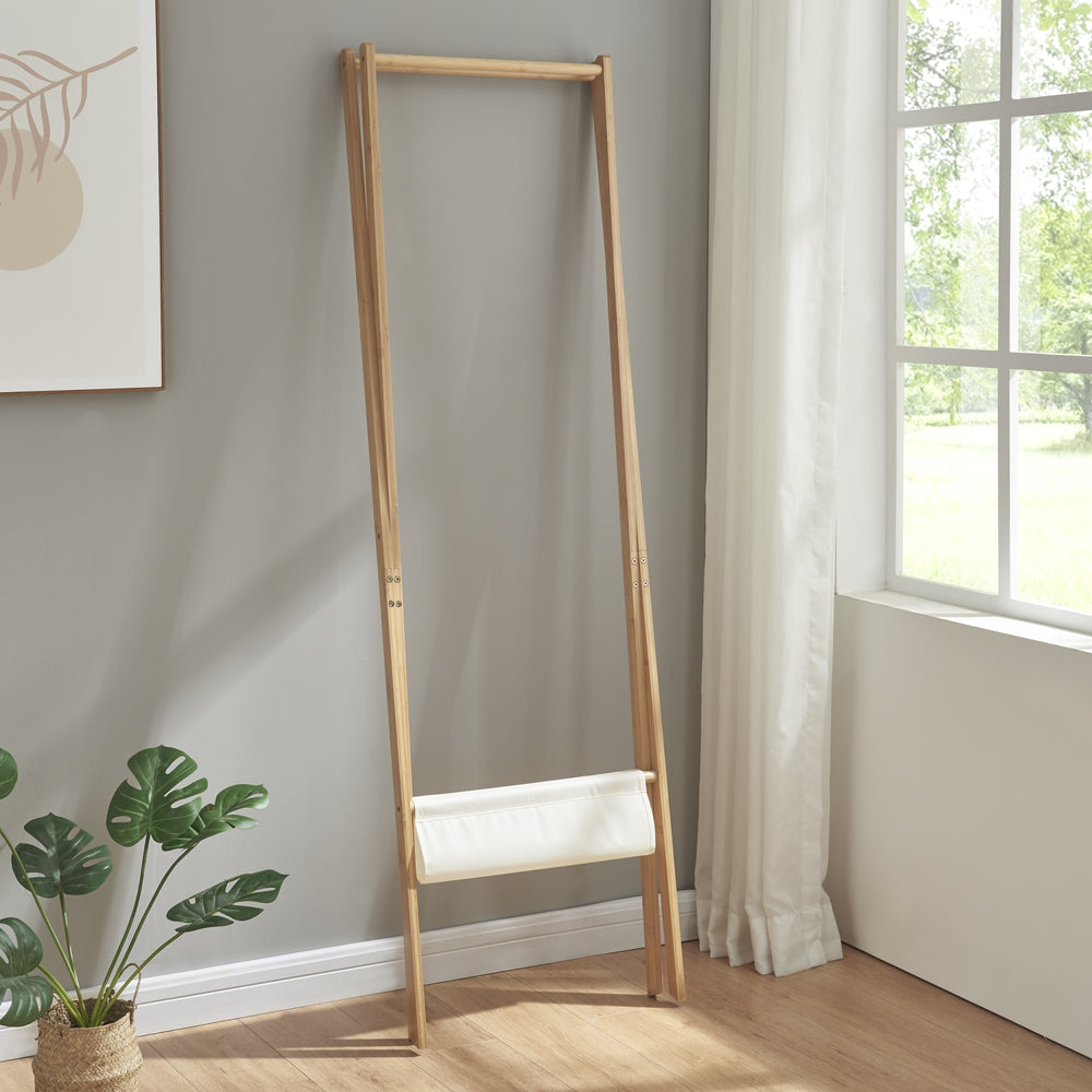 [en.casa] Bamboe kledingrek Iisalmi 156x50x57 cm houtkleurig en wit