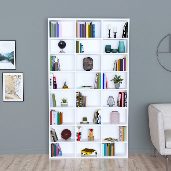 Bibliothèque Askvoll avec 24 étagères panneau de particules 178 x 102 x 16 cm blanc [en.casa]